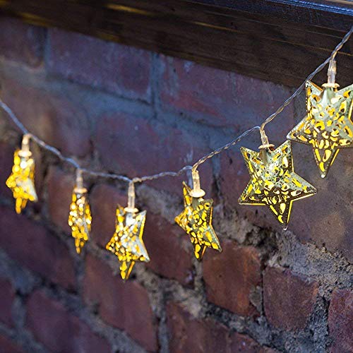 WONFAST Solar Star String Lights, 15.7FT 20LED Moroccan Metal Stars Solar Fairy Lantern Night Decorative String Lights for Garden Yard Home Landscape Christmas Party Lighting Decorations (Warm White)