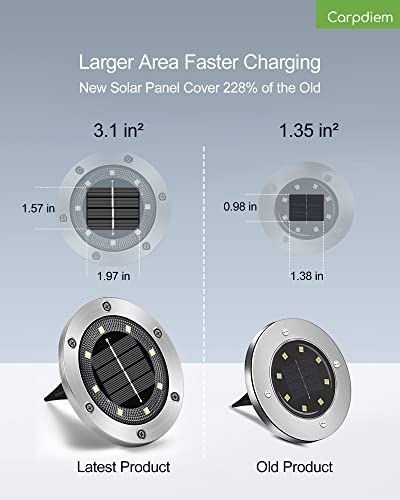 Carpdiem Solar Ground Lights,6 Packs New 8Led Flat Solar Disk Lights Outdoor Waterproof, Solar Puck Lights In-Ground Solar Disc Lights,Garden Solar Lights,Solar Yard Lights,Pathway Lights, Cold White