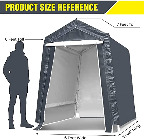 Sefzone 6x8x7Ft Storage Shelter, Outdoor Portable Shed with Detachable Roll-up Zipper Door, 240 PE Fabric, Heavy Duty Frame, Waterproof, Anti-UV, Storage Tent Kit for Bike, Motorcycle, Garden Tools