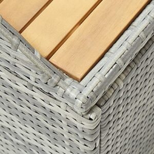 Garden Bench Patio Dustproof Storage Box, Weather Resistant Poly Rattan Solid Acacia Wood Slats Outdoor Storage Trunk Chest for Pool Toys, Blankets and Gardening Tools, 47.2" x 19.6" x 19.6" (Grey)