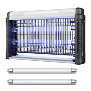 imirror electric bug zapper, indoor insect killer with 2 replacement bulbs, 20w fly and mosquito killer, easy to clean, with electric circuit no-load protection