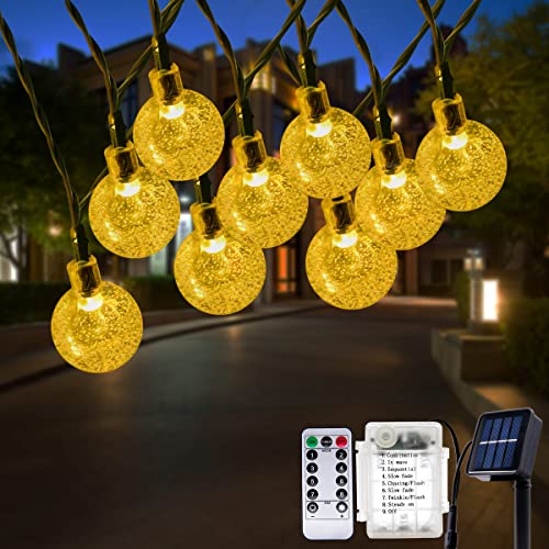 Solar Globe Lights 23Ft 50 LED Battery Powered Waterproof Crystal Globe Ball String Light with Remote for Garden Patio Party Backyard Wedding Halloween Christmas (Warm White)