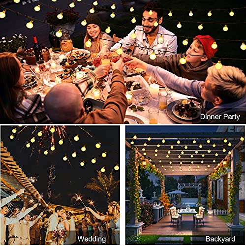 Solar Globe Lights 23Ft 50 LED Battery Powered Waterproof Crystal Globe Ball String Light with Remote for Garden Patio Party Backyard Wedding Halloween Christmas (Warm White)