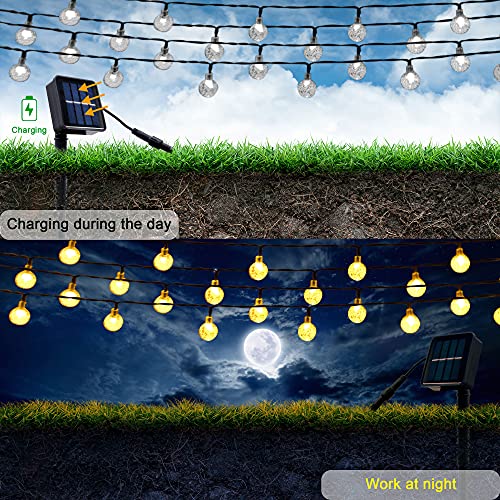 Solar Globe Lights 23Ft 50 LED Battery Powered Waterproof Crystal Globe Ball String Light with Remote for Garden Patio Party Backyard Wedding Halloween Christmas (Warm White)