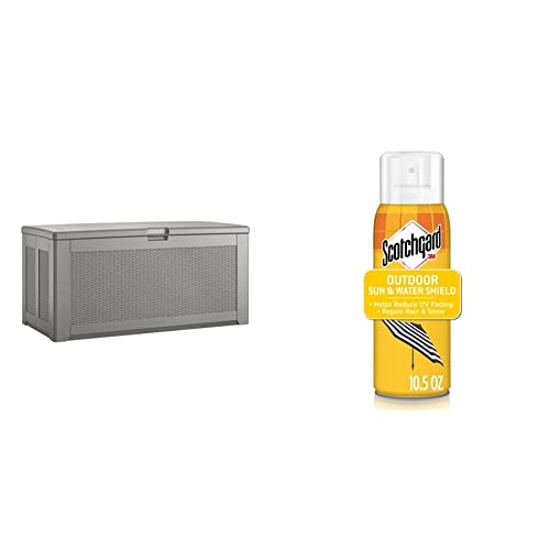 Rubbermaid Outdoor Deck Box, Extra Large, Weather Resistant, Gray for Lawn, Garden, Pool, Tool Storage, Home Organization & Scotchgard Sun and Water Shield, Repels Water, 10.5 Ounces