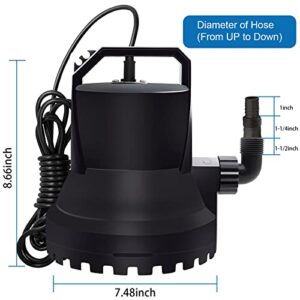 1/4 HP Automatic Submersible Water Pump with Garden Hose Adapter, 14.8FT Lift Height, Ultra-low Water Level Drainage, 2200 GPH Water Removal for Hot Tubs, Fish Tank, Pond, Rooftops, Hydroponic Systems