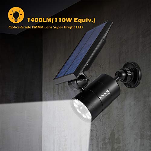 Solar Motion Sensor Lights Outdoor 1400-Lumen 9-Watt(110W Equ.) Aluminum Solar Flood Security Spotlight for Garden Driveway Garages Doorways Decks and Porches, 2-Year 100% Free Warranty(Black 2 Pcs)