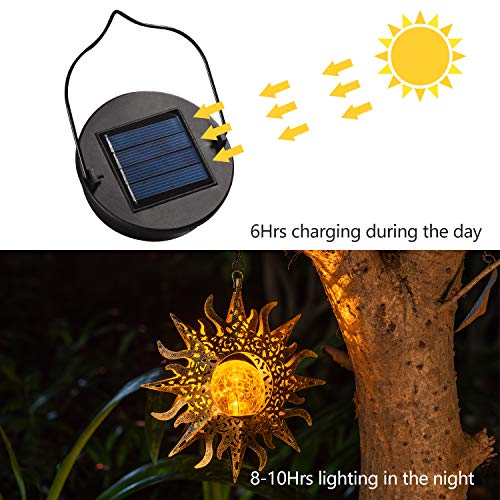 Amugmilk Solar Lights Outdoor Garden Decor Hanging Lanterns Decoration Metal Sunflower Gifts Waterproof for Yard Clearance Front Porch Lawn Driveway Patio Backyard Pathway Gardening Gift