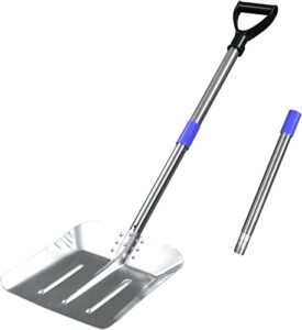 snow shovel 55 inches- emergency long metal snow shovel with d grisp handle, aluminum stainless steel lightweight portable sports utility tool for garden, camping ourdoor yard cars, house(small)