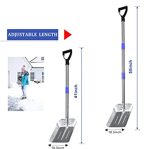 Snow Shovel 55 inches- Emergency Long Metal Snow Shovel with D Grisp Handle, Aluminum Stainless Steel Lightweight Portable Sports Utility Tool for Garden, Camping Ourdoor Yard Cars, House(Small)