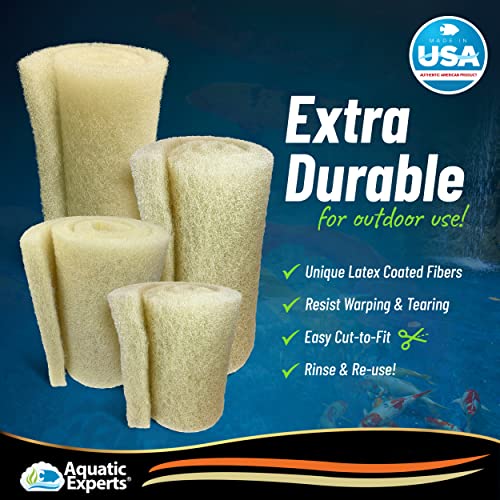 Aquatic Experts Cream COARSE Pond Filter Pad - 2 inch Thick - Bulk Roll Water Garden Filter Pond Media - Made in USA (12" x 36")