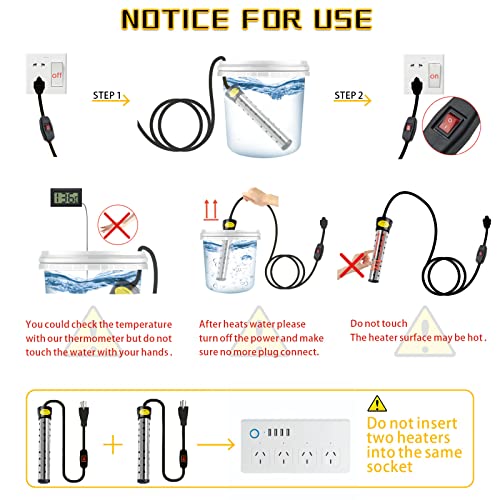 Immersion Water Heater Bucket Heater 1500W Portable Water Heater for Bathtub with Stainless Steel Guard and Digital LCD Thermometer Suitable for bathtubs(Not Suitable for Swimming Pool)