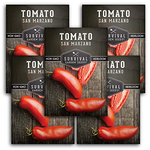 Survival Garden Seeds - San Marzano Tomato Seed for Planting - Packet with Instructions to Plant and Grow Tomatoes in Your Home Vegetable Garden - Non-GMO Heirloom Variety - 4 Packs