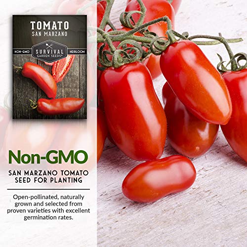 Survival Garden Seeds - San Marzano Tomato Seed for Planting - Packet with Instructions to Plant and Grow Tomatoes in Your Home Vegetable Garden - Non-GMO Heirloom Variety - 4 Packs