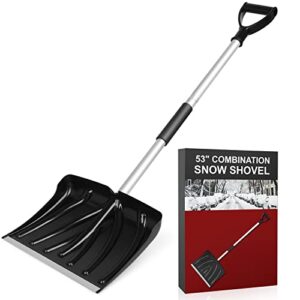 18-inch snow shovel with d-grip handle and durable aluminum edge blade. 53″ heavy duty snow shovel for driveway, yard.