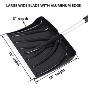 18-Inch Snow Shovel with D-Grip Handle and Durable Aluminum Edge Blade. 53" Heavy Duty Snow Shovel for Driveway, Yard.