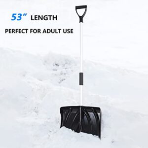 18-Inch Snow Shovel with D-Grip Handle and Durable Aluminum Edge Blade. 53" Heavy Duty Snow Shovel for Driveway, Yard.