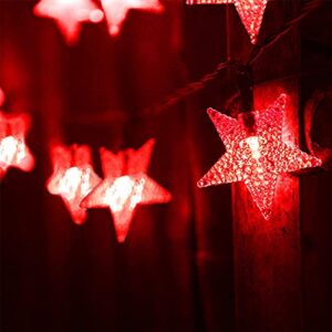 Abkshine Solar Powered Red Lights String, Halloween Outdoor Decorative LED Star Shaped String Lights for Garden Pathway Patio Christmas Tree Decorations