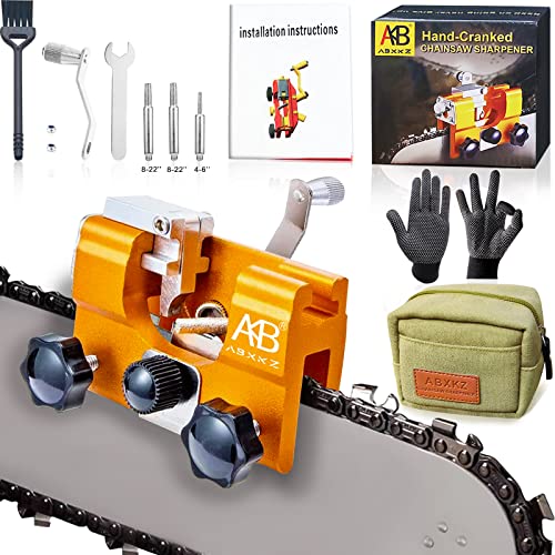 Chainsaw Chain Sharpening Jig, Chainsaw Sharpener Kit with Carrying Bag & Cleaning Brush, Hand-Crank Fast Chain Saw Sharpener Tool for 4"-22" Chain Saws & Electric Saws, Lumberjack, Garden Worker