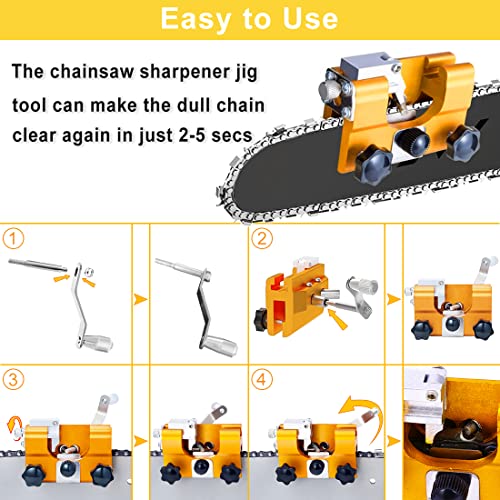 Chainsaw Chain Sharpening Jig, Chainsaw Sharpener Kit with Carrying Bag & Cleaning Brush, Hand-Crank Fast Chain Saw Sharpener Tool for 4"-22" Chain Saws & Electric Saws, Lumberjack, Garden Worker