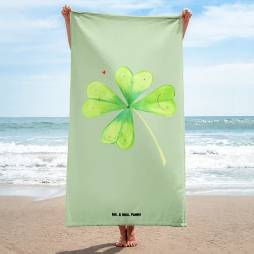 Mr. & Mrs. Panda Beach Towel Cloverleaf - Good Luck, Large, Sauna Towel, Gardener, Job Change, Move, New Job, Sauna, Bath Towel, Garden, XL, Flower Tendril, Nature