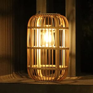 livinlarge solar lantern outdoor waterproof, large rattan solar lantern outdoor hanging with handle, natural bamboo solar outdoor lights with edison bulb for garden patio yard tabletop decoration