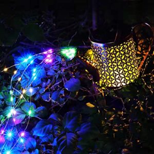 Solar Watering Can with Cascading Lights, Metal Vintage Hanging Solar Powered Watering Can, Waterproof Outdoor Decorative Garden Light for Pathway Yard Walkway Tree Christmas