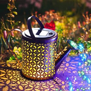 Solar Watering Can with Cascading Lights, Metal Vintage Hanging Solar Powered Watering Can, Waterproof Outdoor Decorative Garden Light for Pathway Yard Walkway Tree Christmas