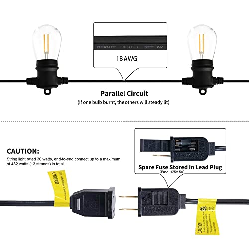 SUNTHIN Outdoor String Lights, 2 Pack 48ft Patio Lights Waterproof Hanging Lights with Bright 2W Dimmable Shatterproof LED Bulbs for Decor Outside, Backyard, Party,Porch,Bistro,Cafe Bar,Garden,Camping