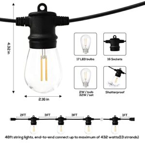 SUNTHIN Outdoor String Lights, 2 Pack 48ft Patio Lights Waterproof Hanging Lights with Bright 2W Dimmable Shatterproof LED Bulbs for Decor Outside, Backyard, Party,Porch,Bistro,Cafe Bar,Garden,Camping