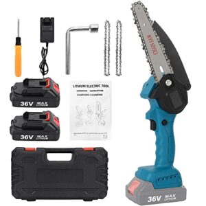 6" Mini Chainsaw Handheld Chainsaw One Hand Portable Electric Chainsaw for Trimming Branches and Timber Bonsai Trunks (2 Batteries in Box) (6 inch, Blue)