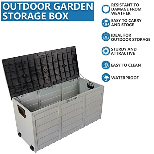 75 Gallon Storage Deck Box Polypropylene Resin Outdoor Shed Garden Garage Patio Organizer Patio suitable for Patio Furniture Cushions, Pool Toys, Garden Tools, Garden Games and Toys, Pet Supplies