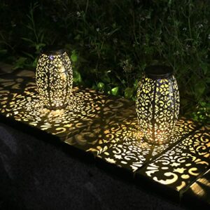 kaixoxin solar lantern lights for hanging or table outdoor solar light for patio courtyard garden (silver-1) (set of 2)