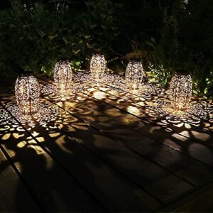 Kaixoxin Solar Lantern Lights for Hanging or Table Outdoor Solar Light for Patio Courtyard Garden (Silver-1) (Set of 2)