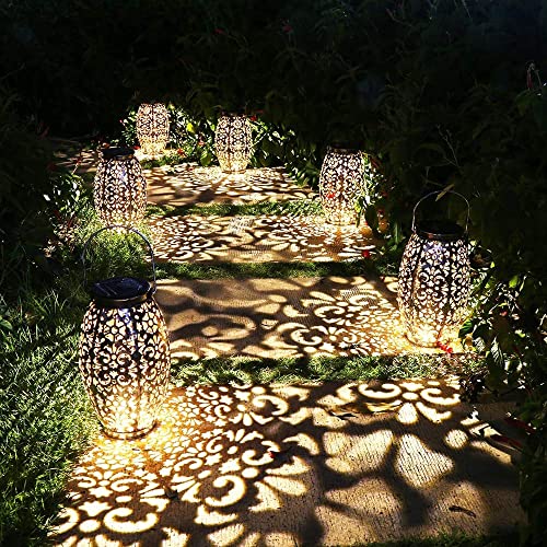 Kaixoxin Solar Lantern Lights for Hanging or Table Outdoor Solar Light for Patio Courtyard Garden (Silver-1) (Set of 2)