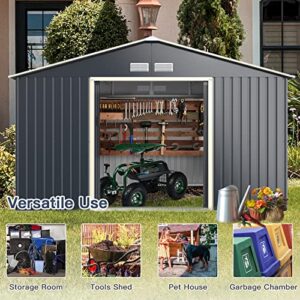 Giantex Outdoor Storage Shed with Double Sliding Door, Galvanized Metal Garden Storage Room, Front and Back Vent, Weather Resistant Tool Storage Shed for Backyard, Patio, Lawn (11 x 8 FT)