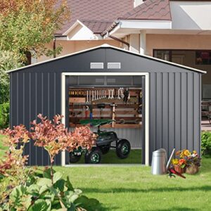 Giantex Outdoor Storage Shed with Double Sliding Door, Galvanized Metal Garden Storage Room, Front and Back Vent, Weather Resistant Tool Storage Shed for Backyard, Patio, Lawn (11 x 8 FT)