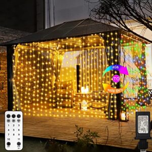 zaiyw curtain lights 600 led 20ft x 10 ft, dual color changing with remote connectable curtain fairy light waterproof for wedding party garden bedroom outdoor decor (warm white & color)