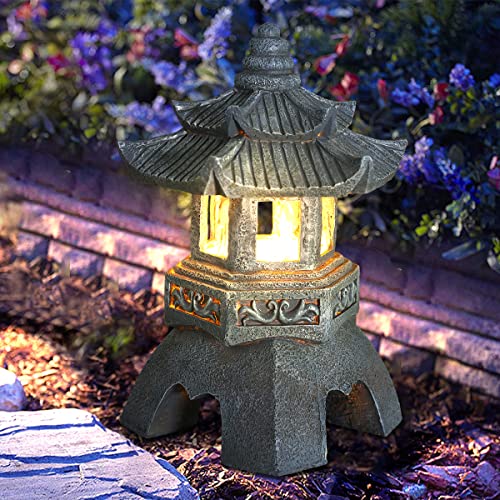 Lovely Ran Zen Solar Pagoda Lantern Garden Statue, Indoor/Outdoor Zen Asian Decor for Landscape Balcony, Garden, Patio, Porch Yard Art Ornament