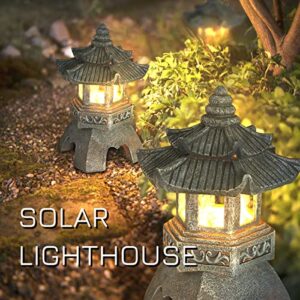 Lovely Ran Zen Solar Pagoda Lantern Garden Statue, Indoor/Outdoor Zen Asian Decor for Landscape Balcony, Garden, Patio, Porch Yard Art Ornament