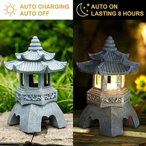 Lovely Ran Zen Solar Pagoda Lantern Garden Statue, Indoor/Outdoor Zen Asian Decor for Landscape Balcony, Garden, Patio, Porch Yard Art Ornament