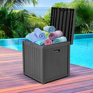 sunvivi outdoor deck storage box, 51 gallon resin patio storage bin waterproof outside storage container for cushions, pool supplies, garden tools, grey