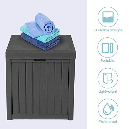 SUNVIVI OUTDOOR Deck Storage Box, 51 Gallon Resin Patio Storage Bin Waterproof Outside Storage Container for Cushions, Pool Supplies, Garden Tools, Grey