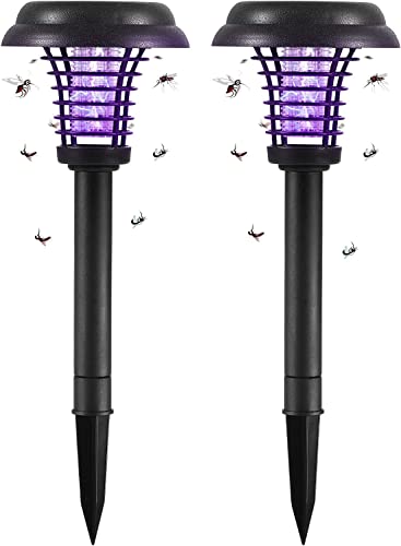 2 Pack Solar Bug Zapper Outdoor Mosquito Repellent Outdoor for Patio - Mosquito Killer & Lighting - 2 in 1 Waterproof Mosquito Zapper Fly Repellent for Outdoor