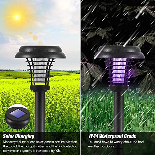 2 Pack Solar Bug Zapper Outdoor Mosquito Repellent Outdoor for Patio - Mosquito Killer & Lighting - 2 in 1 Waterproof Mosquito Zapper Fly Repellent for Outdoor