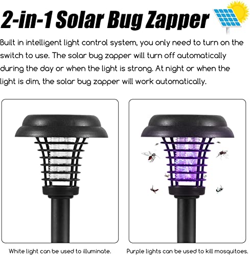 2 Pack Solar Bug Zapper Outdoor Mosquito Repellent Outdoor for Patio - Mosquito Killer & Lighting - 2 in 1 Waterproof Mosquito Zapper Fly Repellent for Outdoor