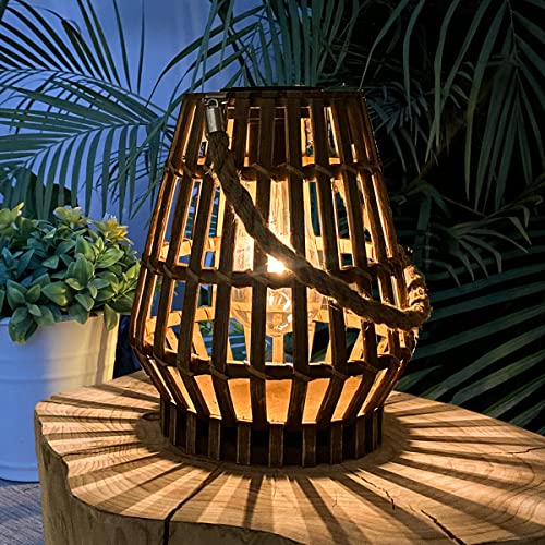 Outdoor Solar Lanterns Hanging - Bamboo Table Light Decorative Landscape Lamp Rattan Natural Lantern Rustic Woven Lantern with Edison Bulb for Indoor Tabletop Patio Garden Pathway Yard Wedding