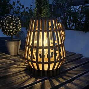 Outdoor Solar Lanterns Hanging - Bamboo Table Light Decorative Landscape Lamp Rattan Natural Lantern Rustic Woven Lantern with Edison Bulb for Indoor Tabletop Patio Garden Pathway Yard Wedding