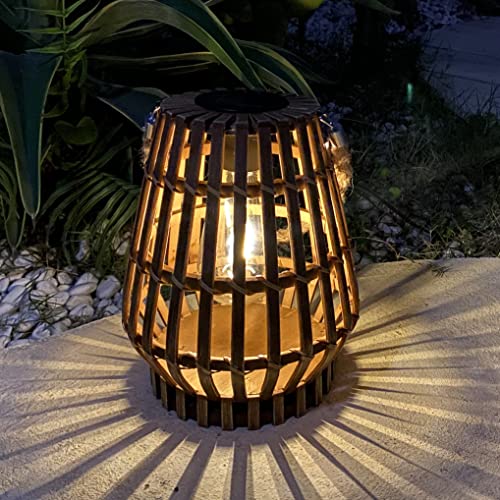 Outdoor Solar Lanterns Hanging - Bamboo Table Light Decorative Landscape Lamp Rattan Natural Lantern Rustic Woven Lantern with Edison Bulb for Indoor Tabletop Patio Garden Pathway Yard Wedding