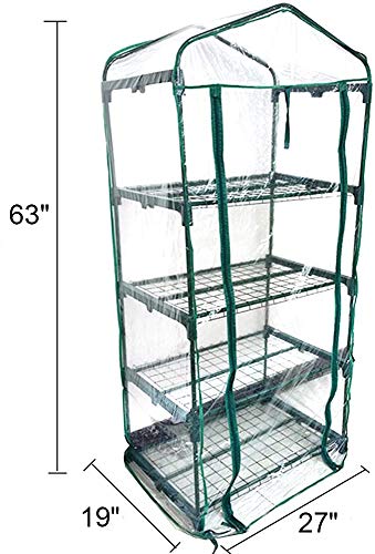 UWIOFF 4-Tier Greenhouse Replacement Cover Clear PVC Greenhouse Replacement Cover with Roll-Up Zipper Door - 27" L x 19" W x 61" H (Cover ONLY)